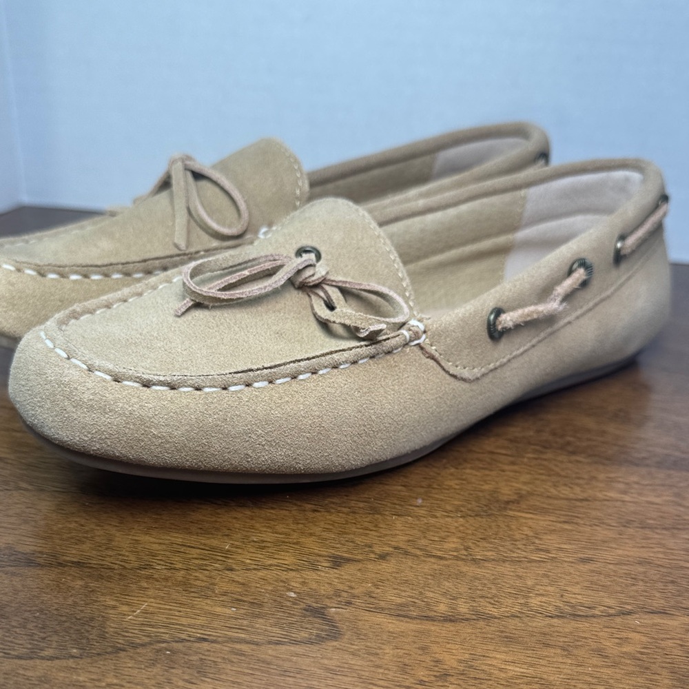 Lands End Womens Tan Suede Driving Moccasins Loafers, sz 6.5
